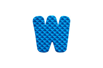 blue alphabet W made from EVA foam on white background