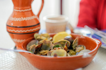 still life with clams and wine