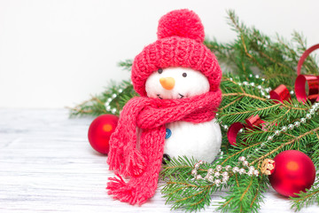 Рождественские украшения снеговик и шары