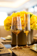 elegant crockery on dining table in modern dining room