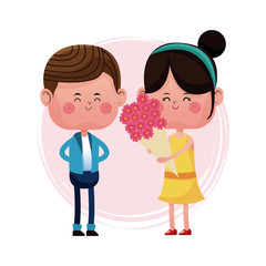 girl with bucket flowers and boy vector illustration eps 10