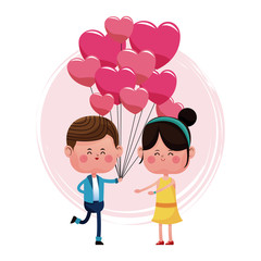 boy with balloons heart shape and girl happy vector illustration eps 10