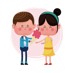 boy giving flower girl love card vector illustration eps 10