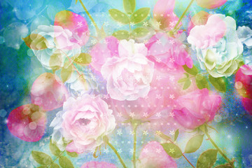 Beautiful artistic background with romantic pink roses