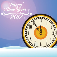Fototapeta na wymiar happy new year 2017 greeting card big clock snow vector illustration eps 10