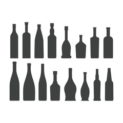 Bottle silhouette set isolated on white background