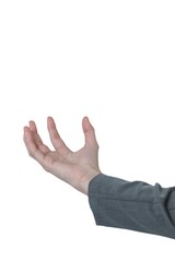 Businesswoman hand gesturing against white background