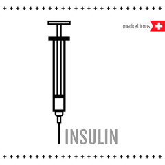 Syringe, medical equipment. Flat icon for diabetes. Vector