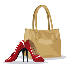 beige purse and red heel wo vector illustration eps 10