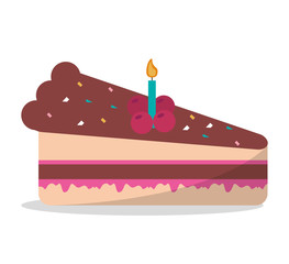 delicious piece cake chocolate candle birthday party vector illustration eps 10