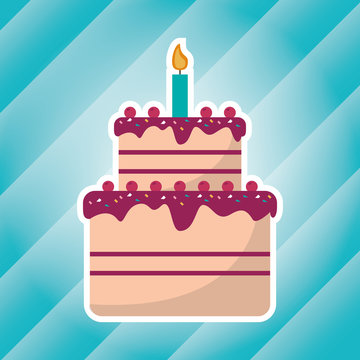 Big Cake Birthday With Candle Blue Light Background Vectr Illustration Eps 10