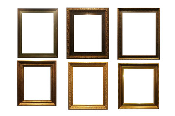 wooden  picture frame on white background