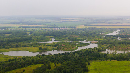 Yuraktau view from mountain to fields, river, forest