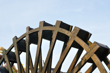 Turbine baler made from wood in Thailand, folk wisdom