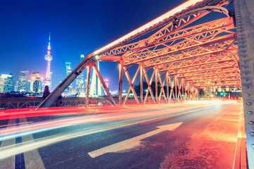 Fototapeta na wymiar Shanghai Garden Bridge Traffic at night