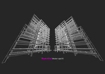 building structure architecture abstract drawing, 3d illustration vector