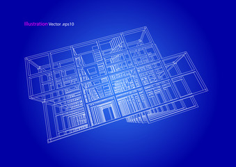 building structure architecture abstract drawing, 3d illustration vector