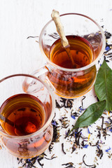 tea cups and tea leaves