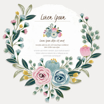 Vector illustration of a beautiful floral wreath with spring flowers for invitations and birthday cards