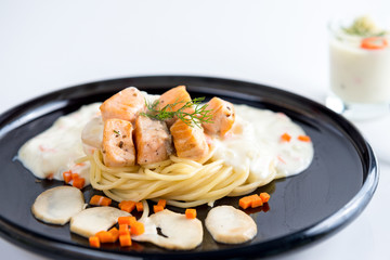 Pasta with salmon and cream sauce...