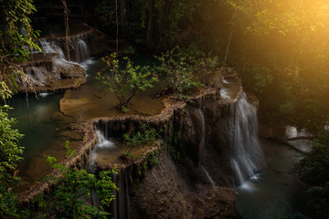 Waterfall hauy mae kamin water falls in deep forest Kanchanaburi western of Thailand