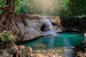 Waterfall hauy mae kamin water falls in deep forest Kanchanaburi western of Thailand