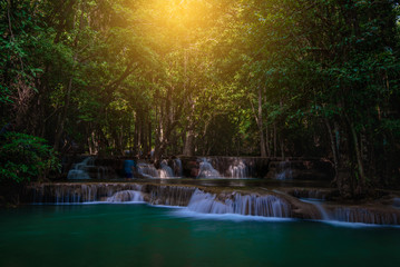 Waterfall hauy mae kamin water falls in deep forest Kanchanaburi western of Thailand