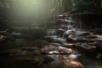 Waterfall hauy mae kamin water falls in deep forest Kanchanaburi western of Thailand