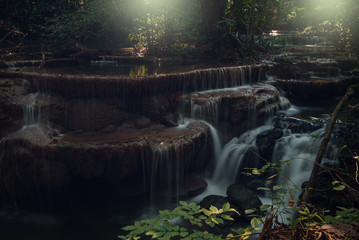 Waterfall hauy mae kamin water falls in deep forest Kanchanaburi western of Thailand