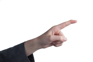 Hand pointing against white background