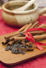 Mixture of cinnamon sticks and chocolate chips.