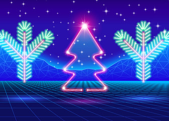 Christmas card with 80s neon tree