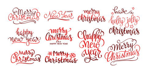 Merry Christmas vector text Calligraphic Lettering design set.