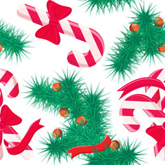 Seamless pattern with Christmas sweets and tree design elements