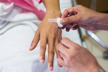 The process of blood collection on laboratory room, Nurse checking before collecting a blood from patient...