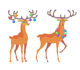 Reindeer Christmas icon. Moving deer