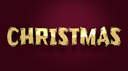 New Year and Christmas relative illustration. Christmas text. Golden metal material. 3D rendering. Unusual font