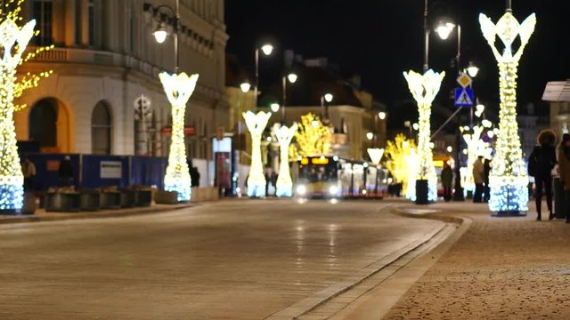 Streets of Warsaw's Old Town decorated before Christmas.