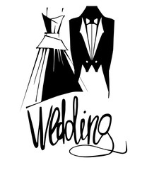 Wedding bride and groom costumes, vector illustration.