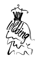 Fashion design illustration hand drawn. Woman wedding dress on hanger.