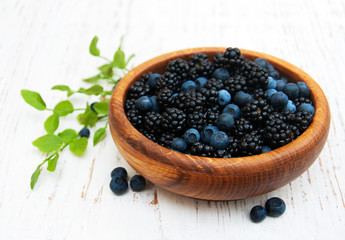Bowl with Blueberries and blackberries