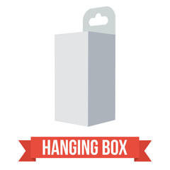 White paper hanging box set. Packaging container with hanging hole. Mock up template. Vector illustration on white background.