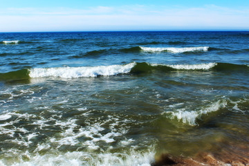 Fototapeta na wymiar Seascape. Big waves on the coast. 