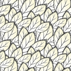 Floral seamless pattern in retro style, cute delicate leaves with a black border , white background.