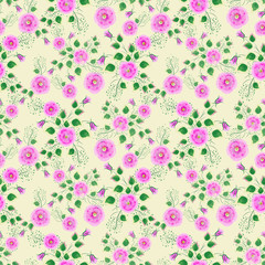 Seamless floral pattern background, flowers ornament wallpaper textile Illustration. pink flowers on a beige background.