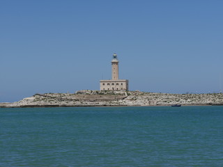 Fototapeta na wymiar Vieste, the pearl of Gargano - lighthouse from Marina Piccola Square