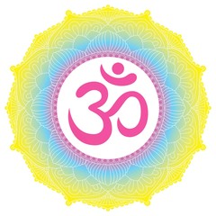 Mandala ornament with Om Aum symbol. Vintage decorative elements.
