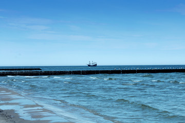 ship is sailing away. Beautiful seascape