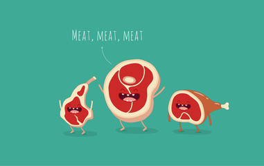 Funny steak and ham. Friends forever. Vector illustration.
