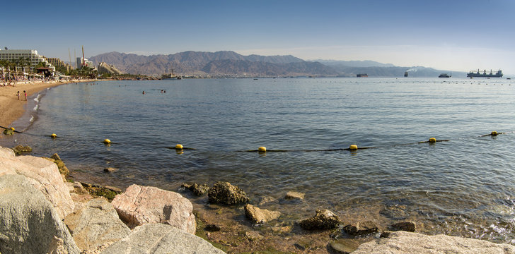 Central beach of Eilat - famous resort and recreation city in Israel
